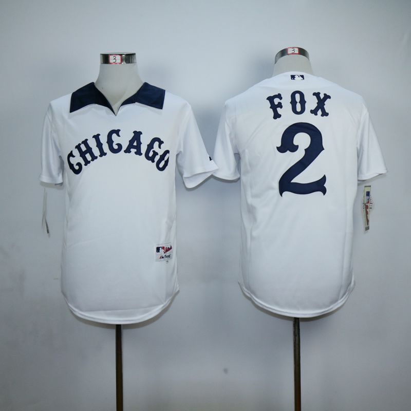 Men Chicago White Sox 2 Fox White Throwback MLB Jerseys